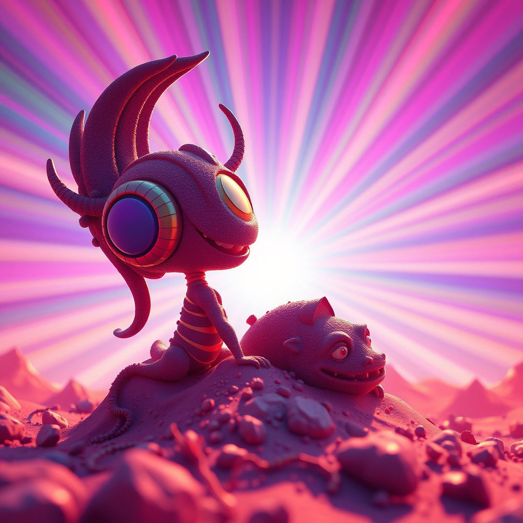 Vibrant Cinematic Scene in 3D Digital Art Style