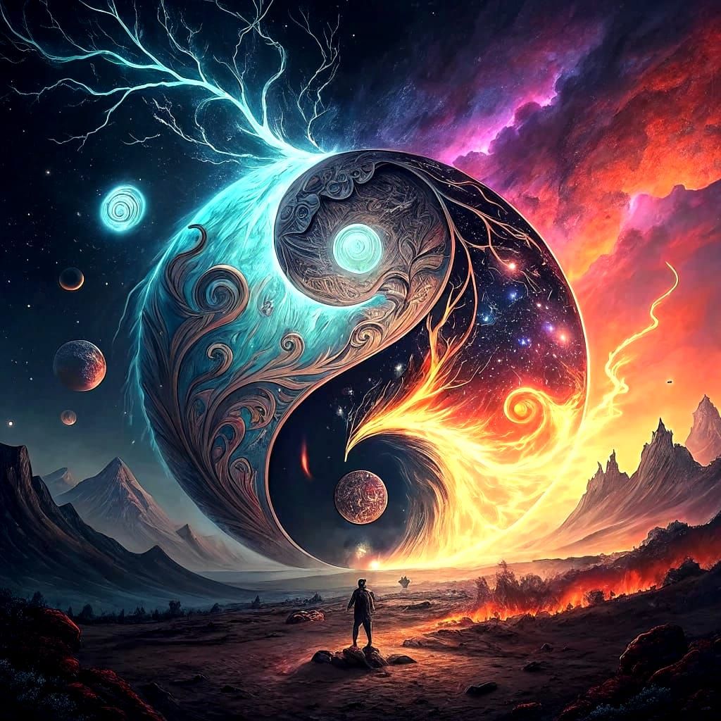 Yin Yang Symbol Against Exploding Supernova