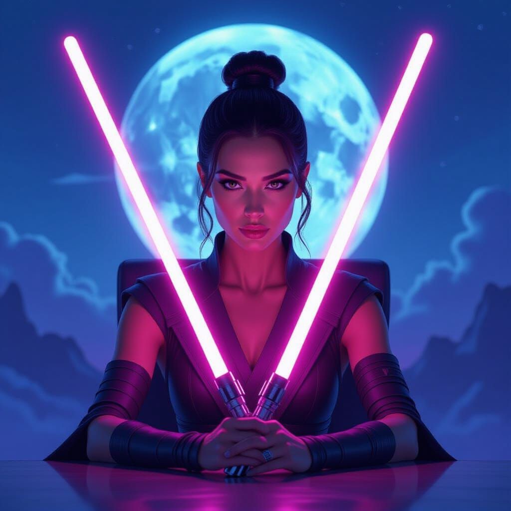 Neon Noir Jedi Woman with Lightsaber