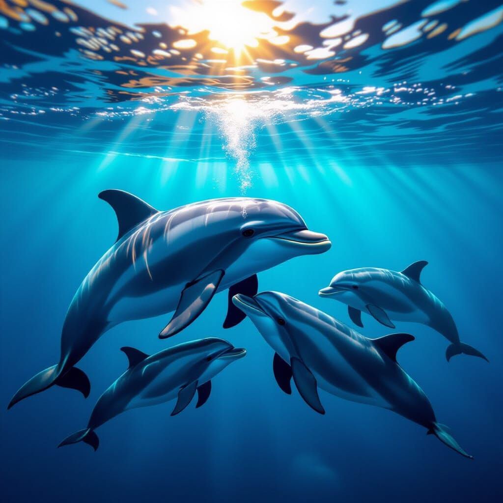 Grieving Dolphin Mother with Calf in Deep Sea