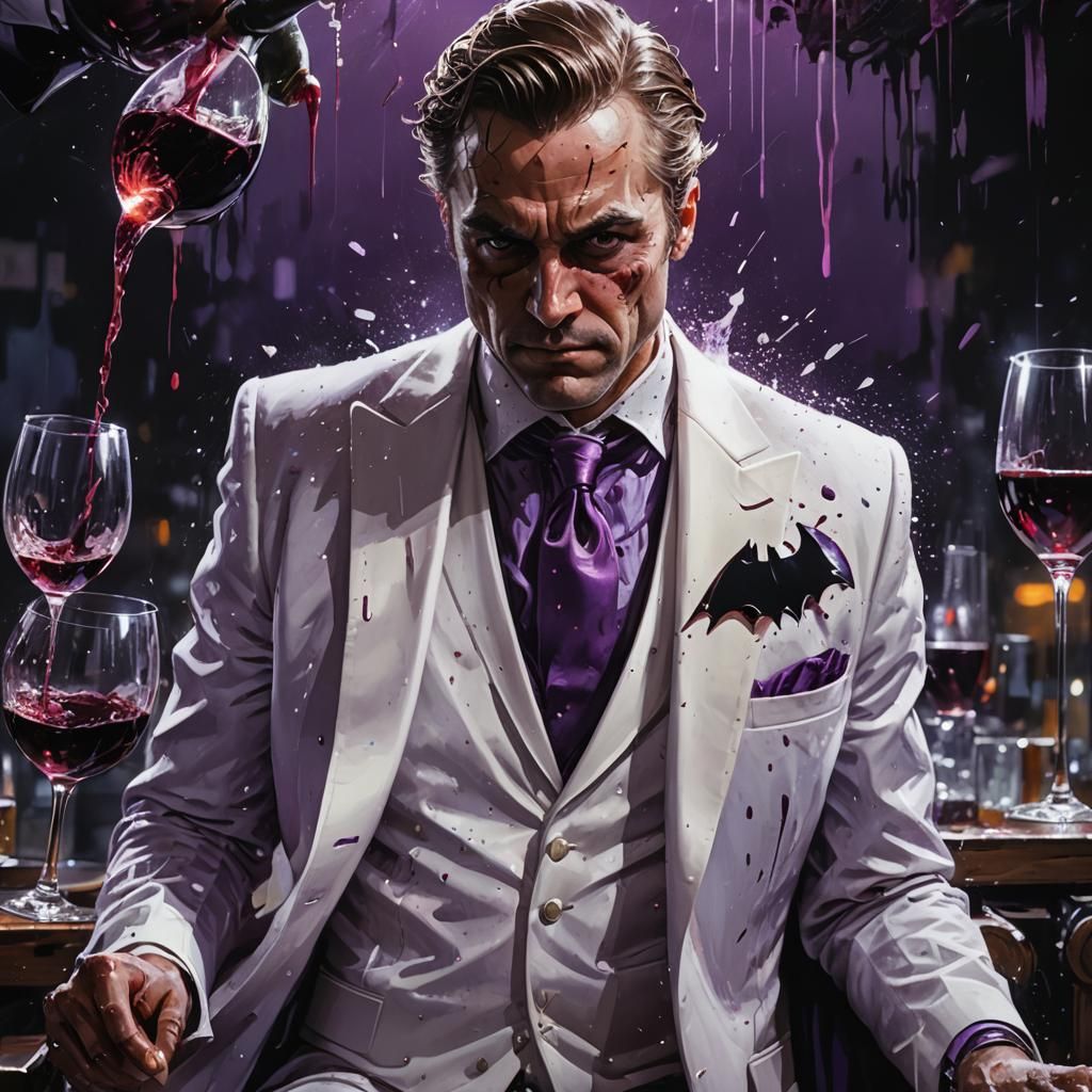 Batman's Unexpected Wine Mishap: Hyperrealistic Concept Art