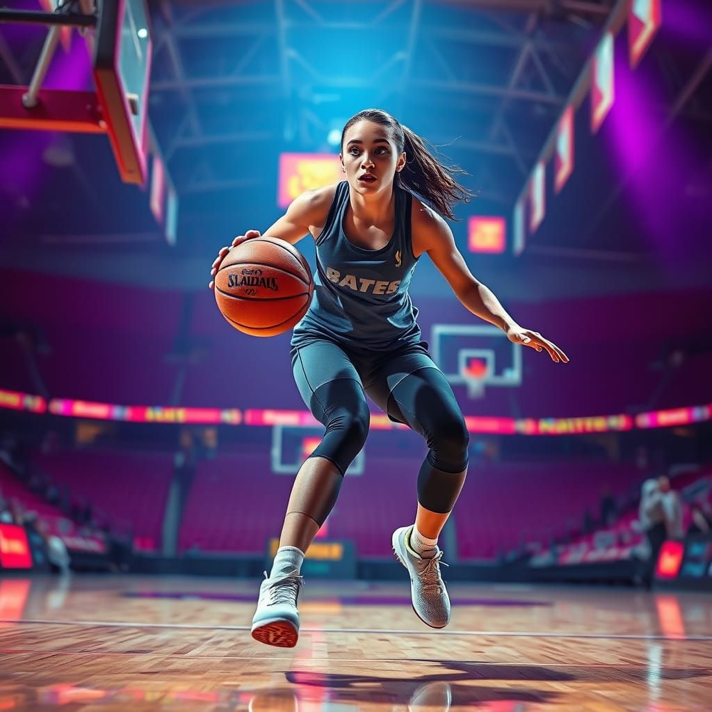 Woman Playing Basketball in Digital Art Style