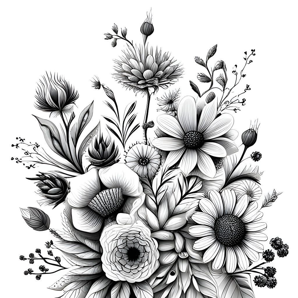 Intricate Black and White Floral Concept Art