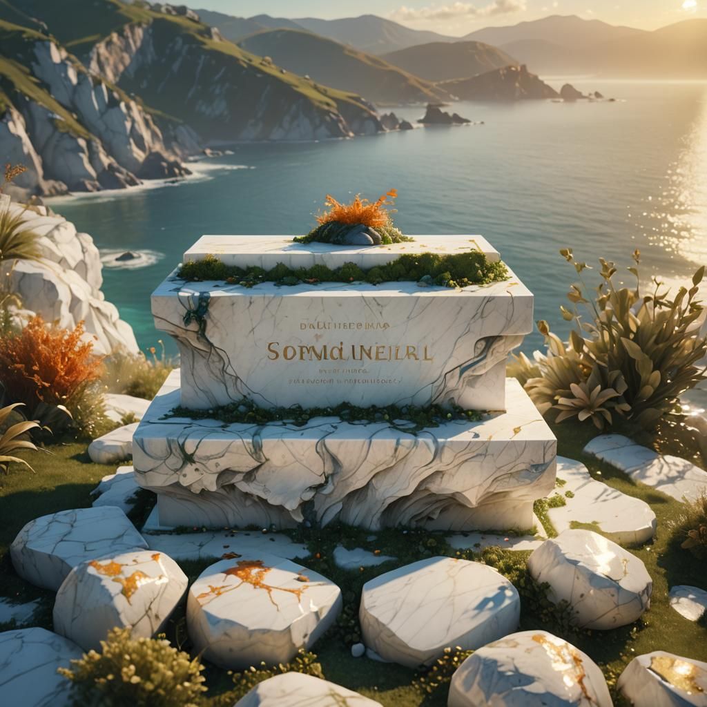 Marble Podium by the Sea in Golden Light