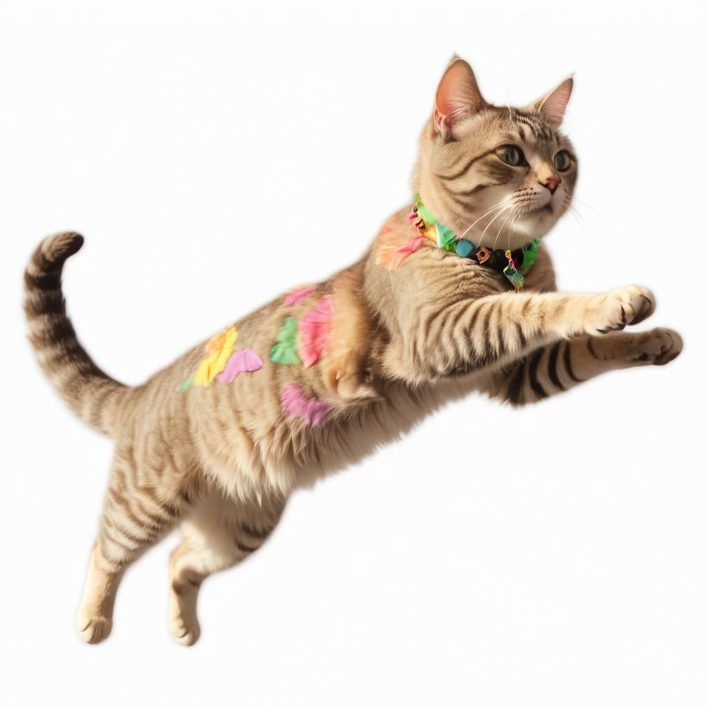 Smiling Tabby Cat Flying Kite in Street Art Style