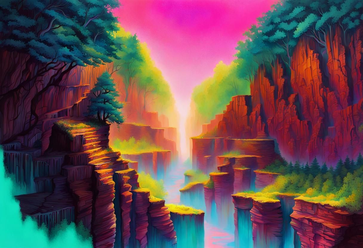 Dreamy Canyon Microcosm in Retrofuturist Style