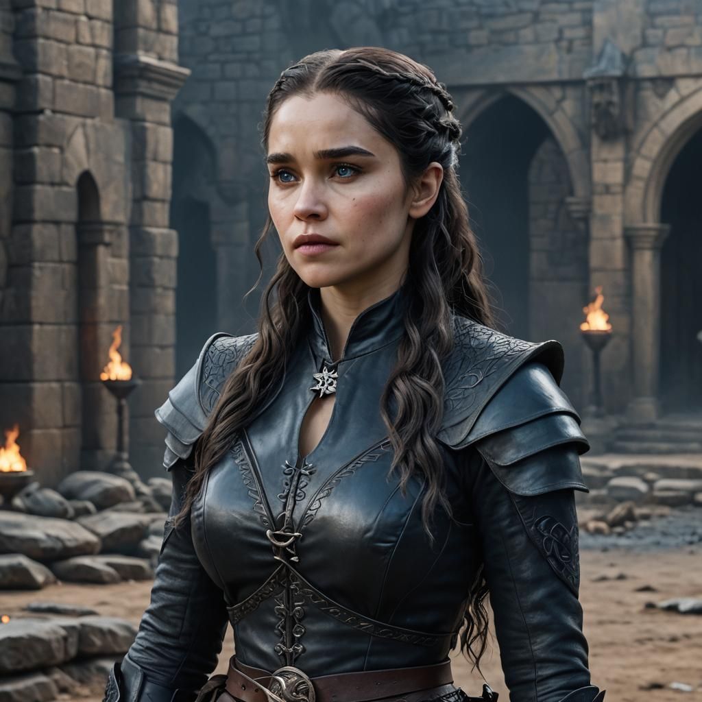 Girl in Black Leather Outfit with Sharp Canines