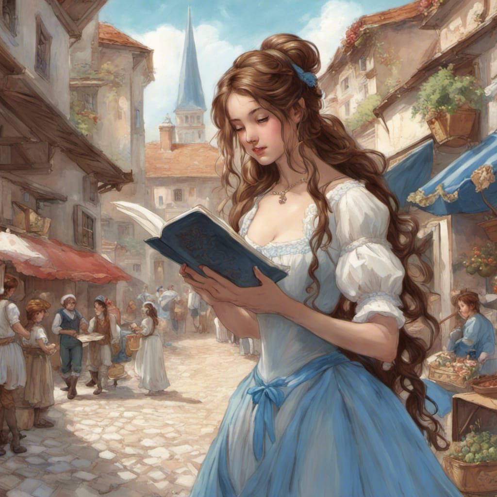 Princess Reading in Village Market, Rococo Style