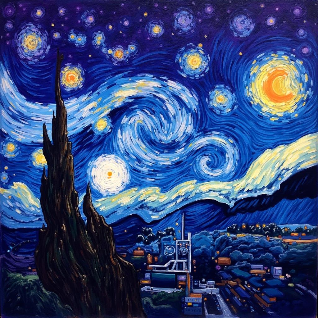 Vibrant Night Sky with Swirling Cosmic Clouds