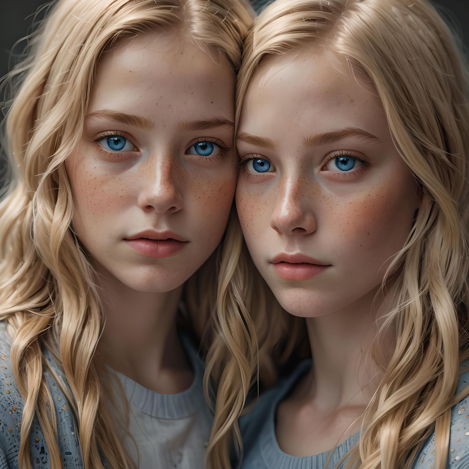 Blonde Haired Girl with Twin Sister: Digital Portrait
