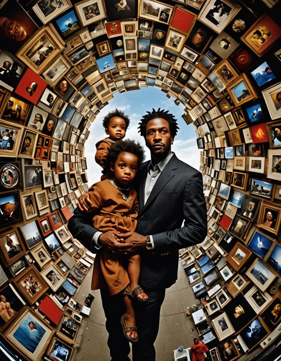 Black Family Portrait with Surrealist Art, Editorial Fashion