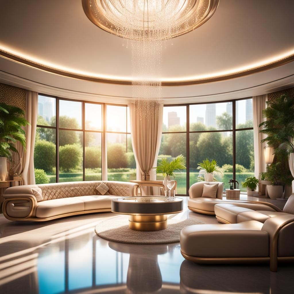 Futuristic Royal Sitting Room with Garden View