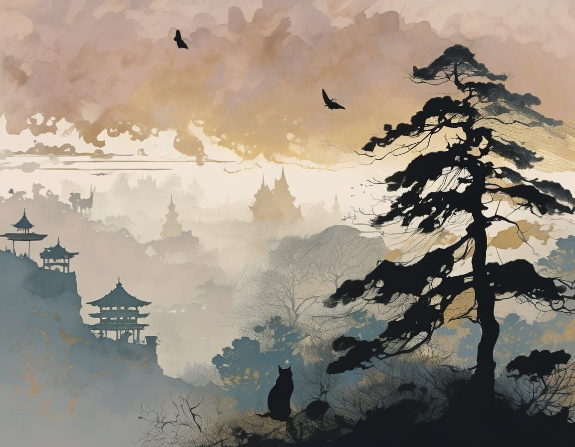 Cat Silhouette in Fog: Gradient Coloring