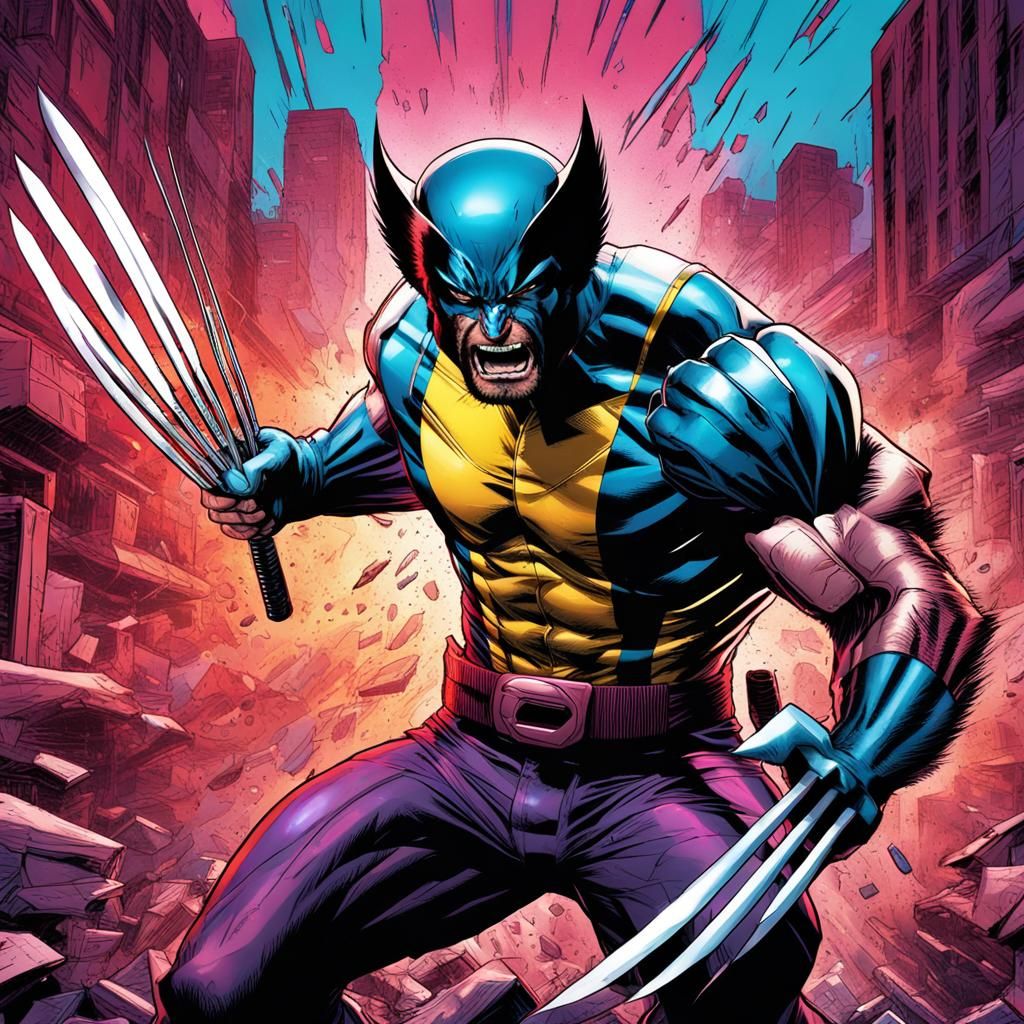Wolverine Logan Knives Portrait with X-Men Background