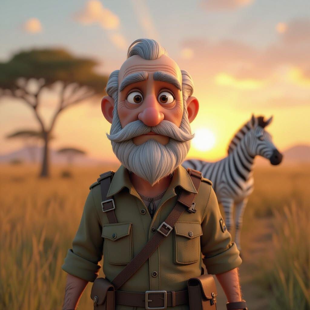 Safari Guide and Zebra in Vibrant 3D Cartoon Style