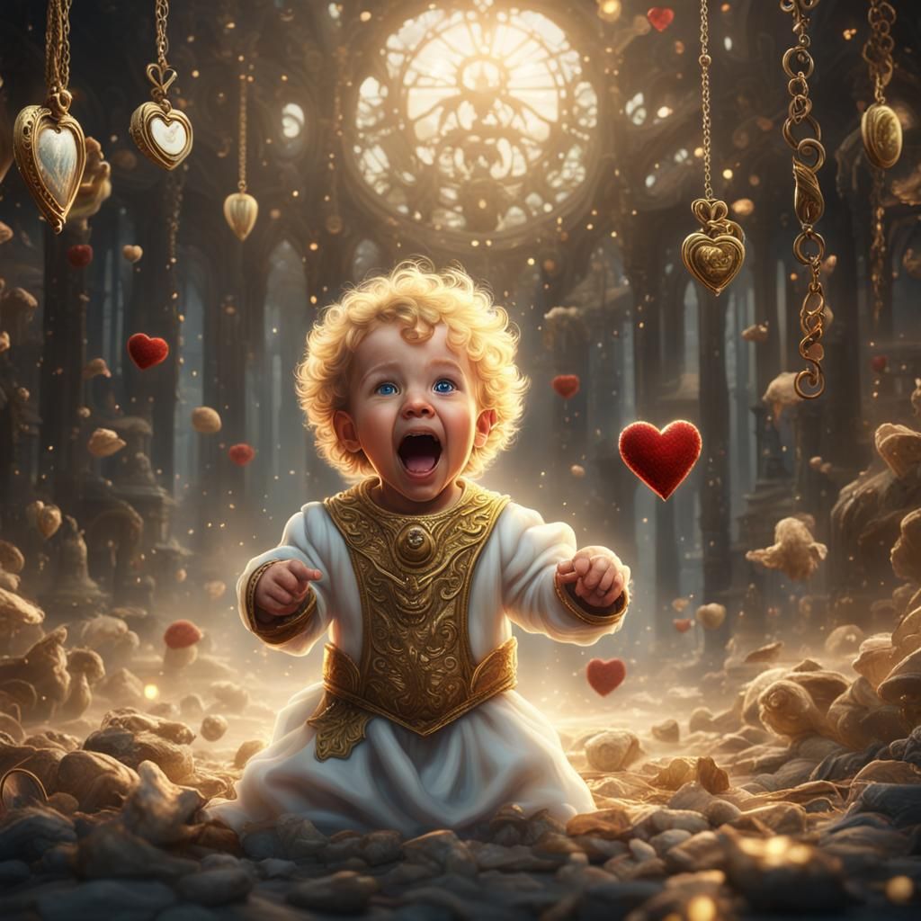 Screaming Golden-Haired Baby Boy in Detailed Matte Painting