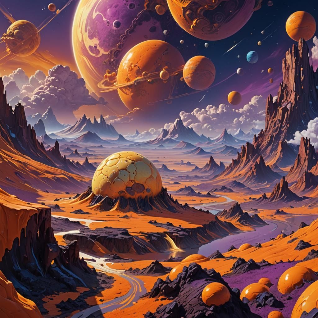 Cheese Planet Landscape in Fantasy Concept Art Style