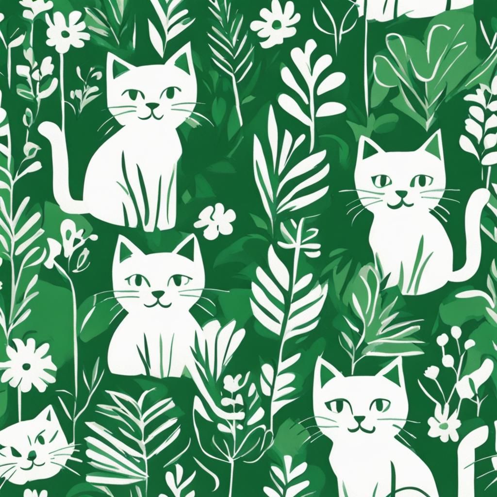 Botanical Kittens in Abstract Pop Art Style