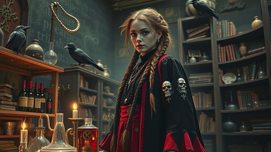 Gothic Alchemist in Laboratory, Dark Fantasy Concept Art