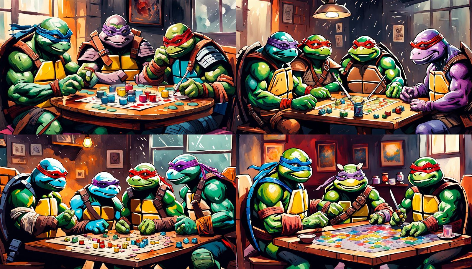 TMNT Play D&D in Gouache Impressionist Style