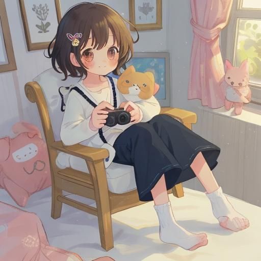 Adorable Boy in Girl's Clothes in Cozy Bedroom
