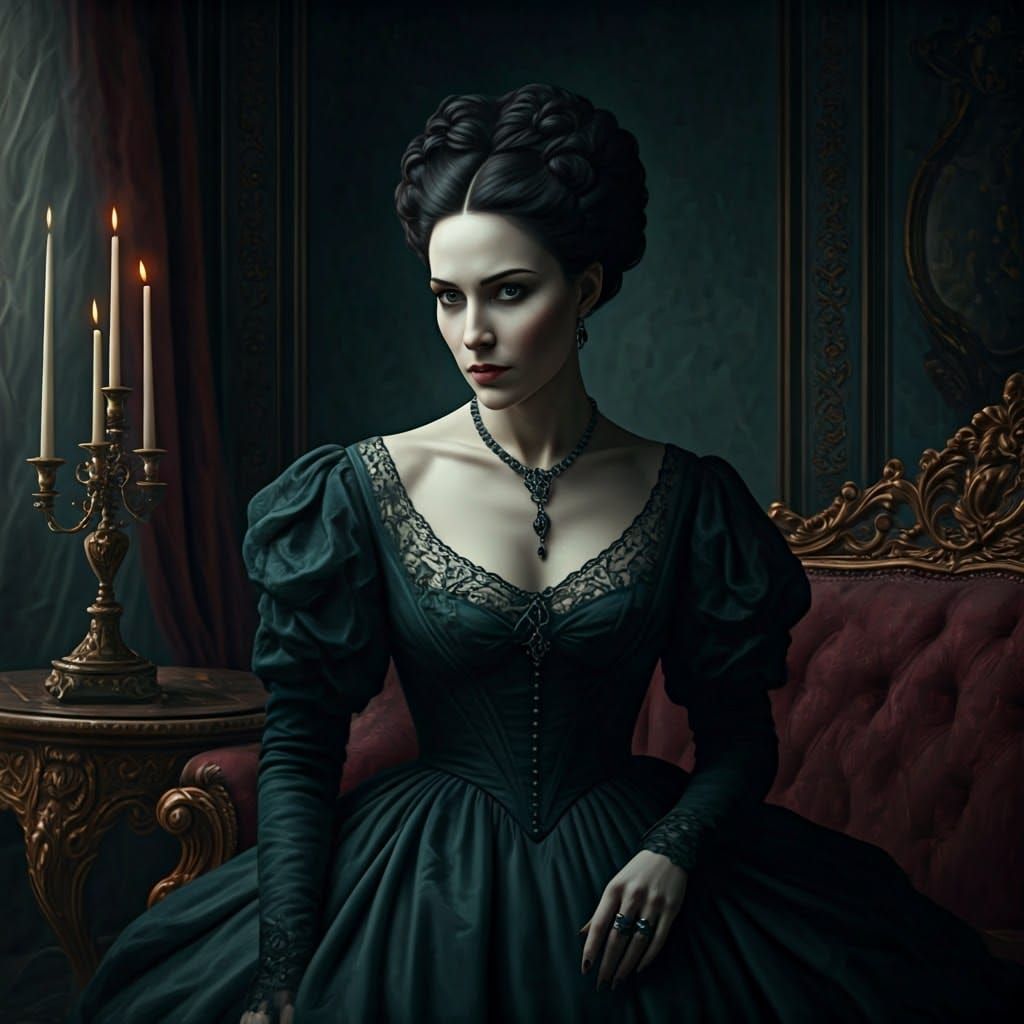 Enigmatic Woman in Gothic Luxury Atmosphere