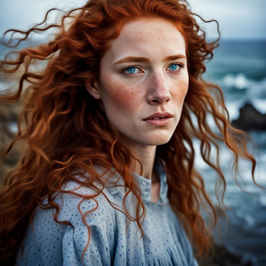Emotional Portrait of a Crying Woman by the Sea