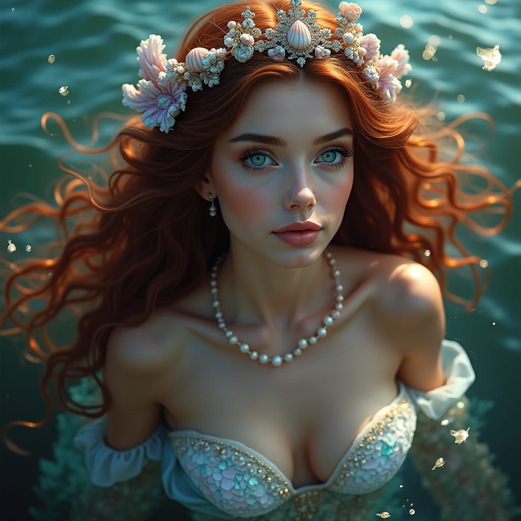 Majestic Mermaid in Ethereal Oceanic Splendor