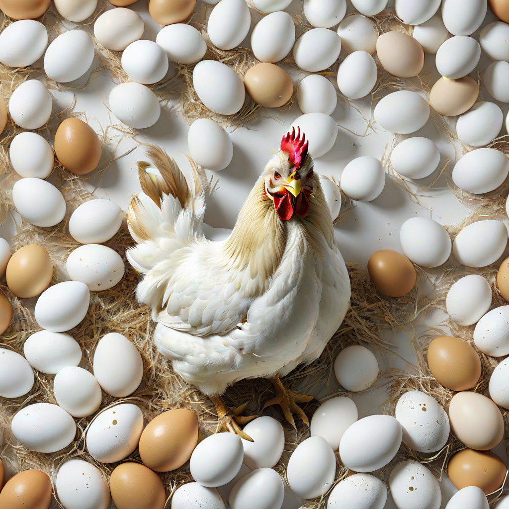 Detailed Realism Portrait of Chicken Amidst Painted Eggs