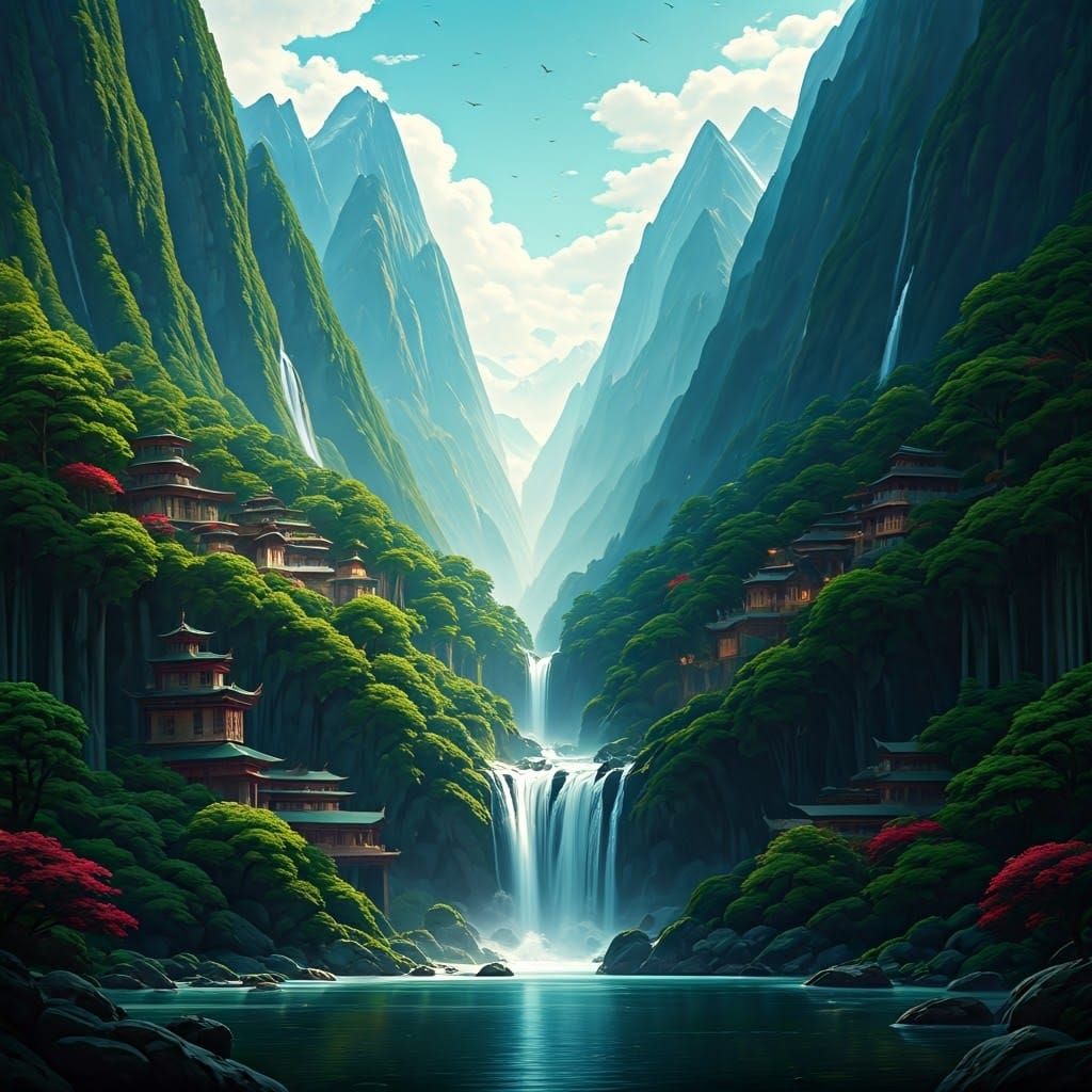 Enchanted Himalayan Oasis in Futuristic Ancient Style