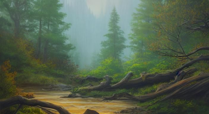 Emotional Forest Rescue as Oil Painting