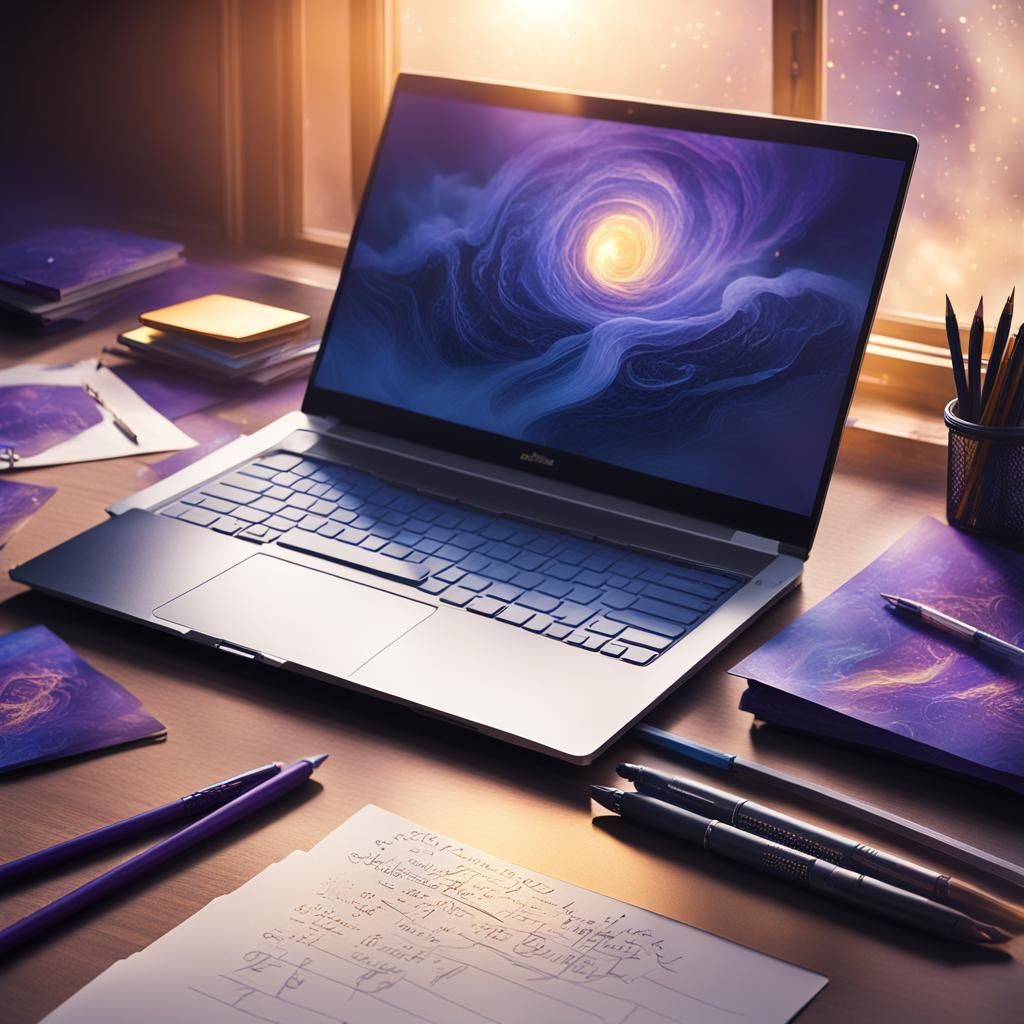 Laptop on Desk in Matte Painting Style