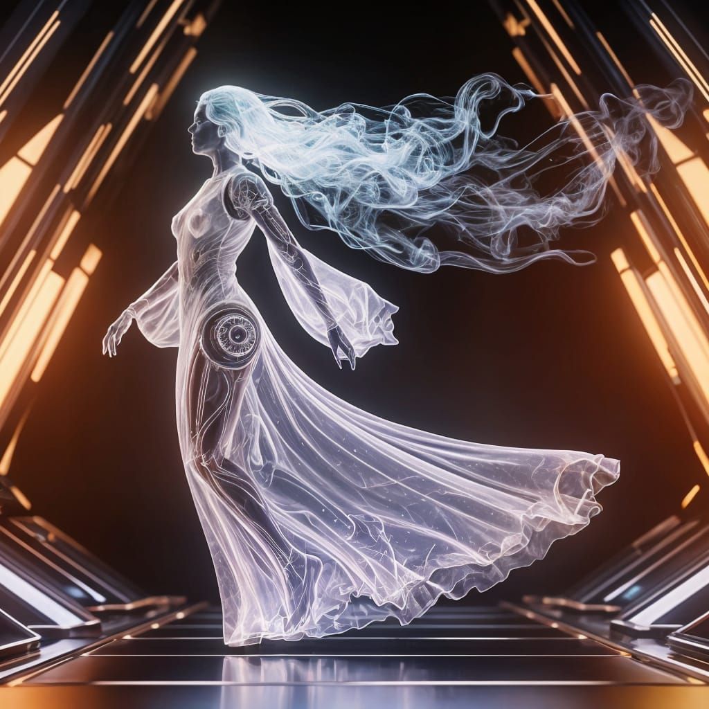 Holographic Smoke Genie Woman in Prismatic Robe