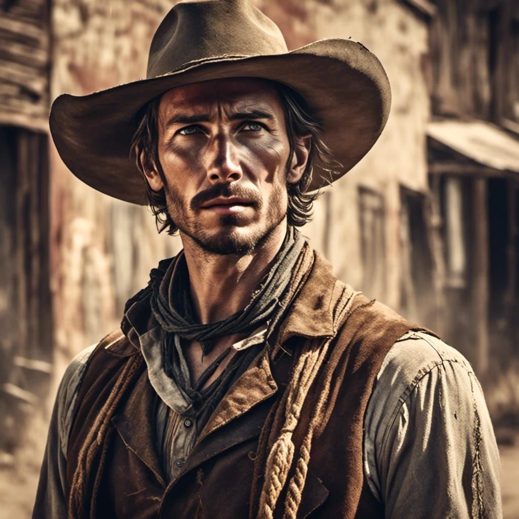 Grunge Cowboy in Antique Watercolor Style