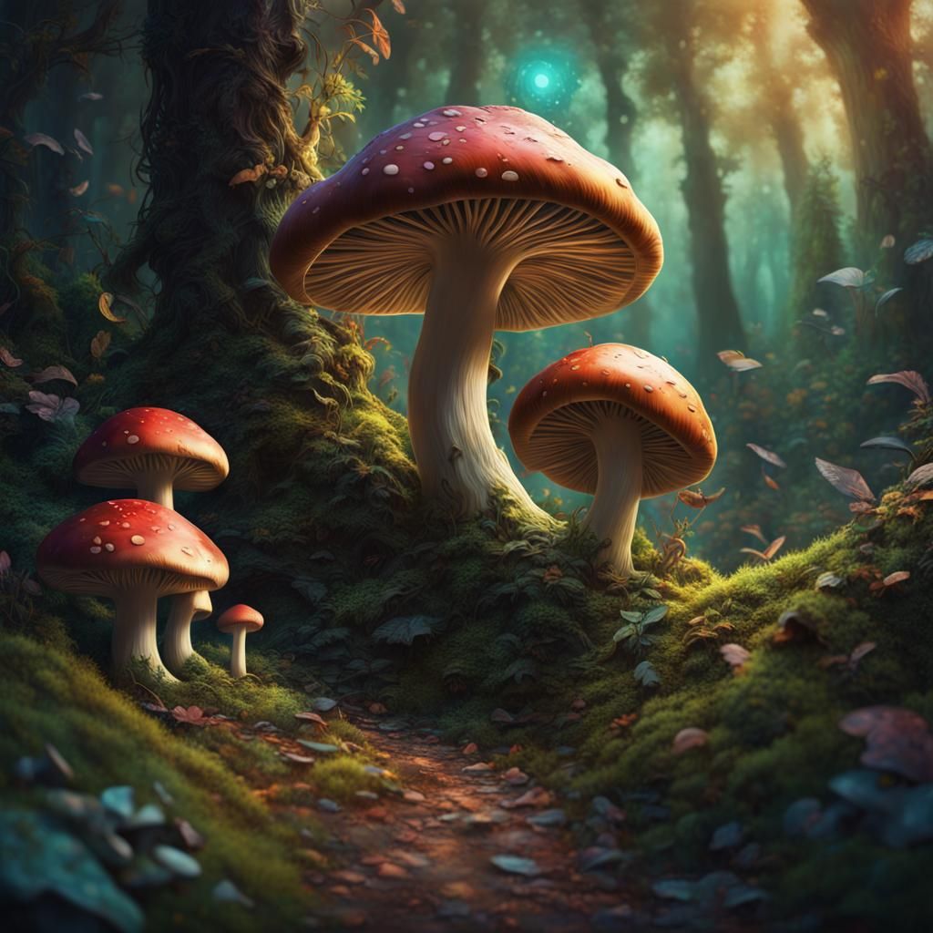 Enchanted Forest: Hyperrealistic Mushroom and Vine Art