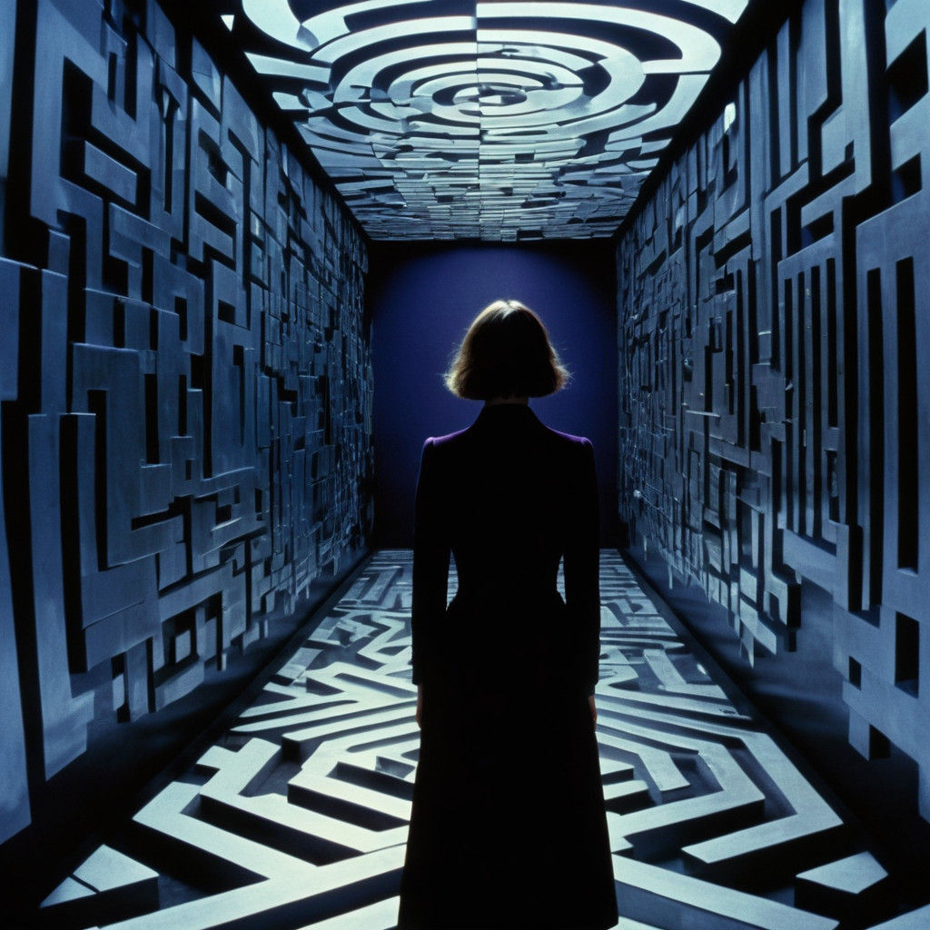 Ethereal Woman Lost in Maze of Mirrors