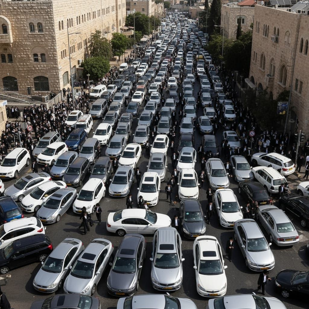 Jerusalem Traffic Chaos: A Dense Jam of Cars