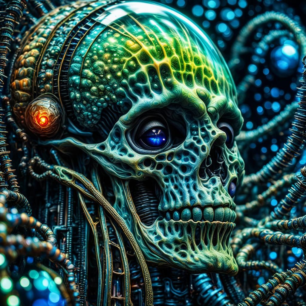 Psychedelic Brain Close-up in Bioluminescent Colors