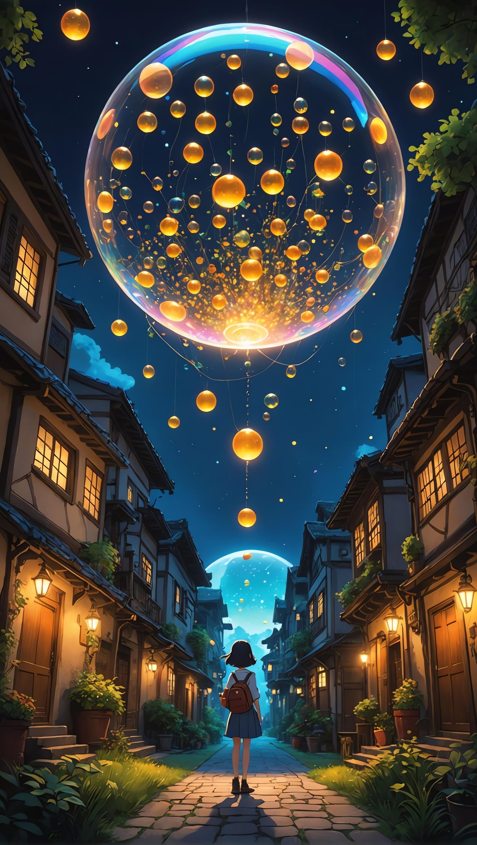 Magical Glowing Bubble with Fireflies, Digital Art