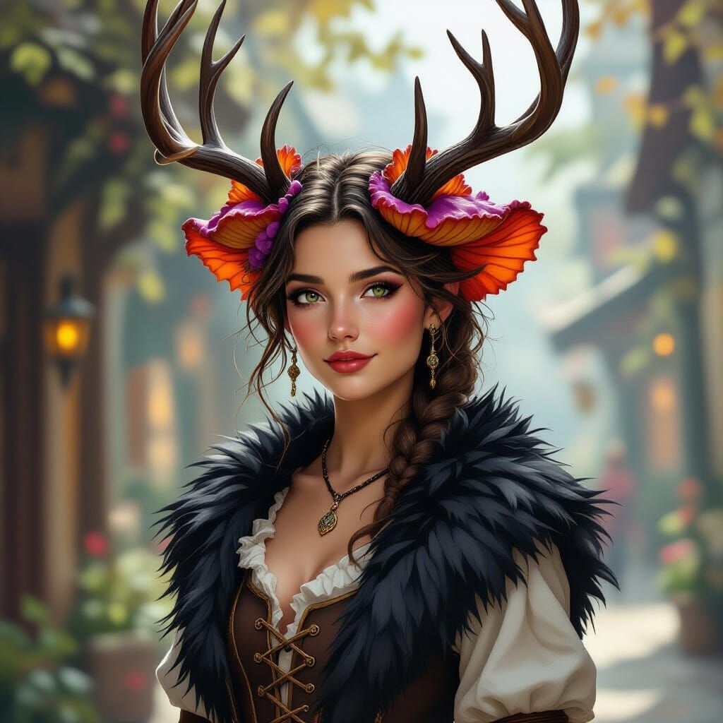 Faun Tavern Keeper with Fungal Cap, Whimsical Style