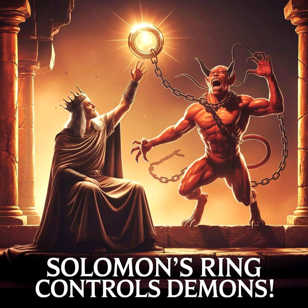 King Solomon Commands a Roaring Demon with Holy Ring