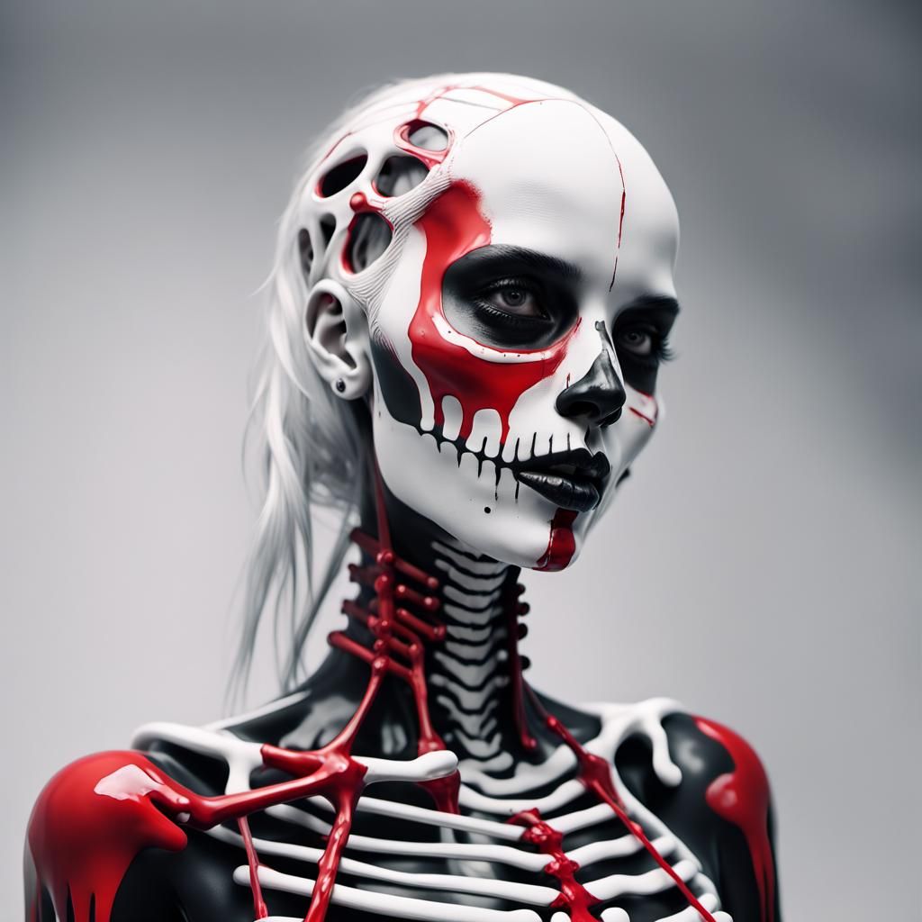 Cybergoth Skeleton Woman with Red and Black Paint
