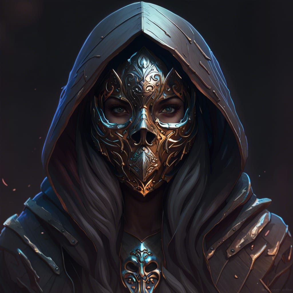 Hooded Woman with Metal Skull Mask