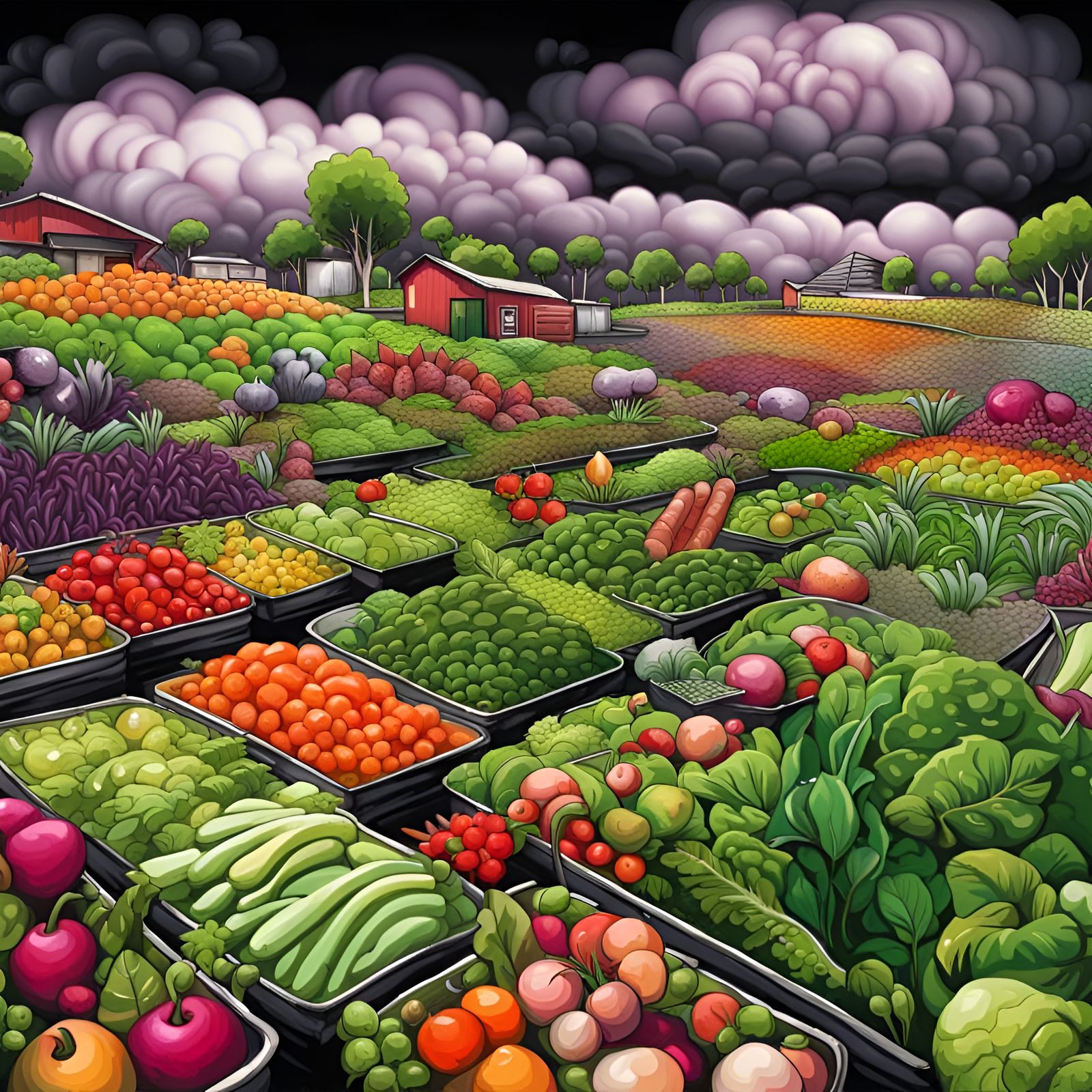 Colorful Graffiti Art of Spring Vegetable Harvest