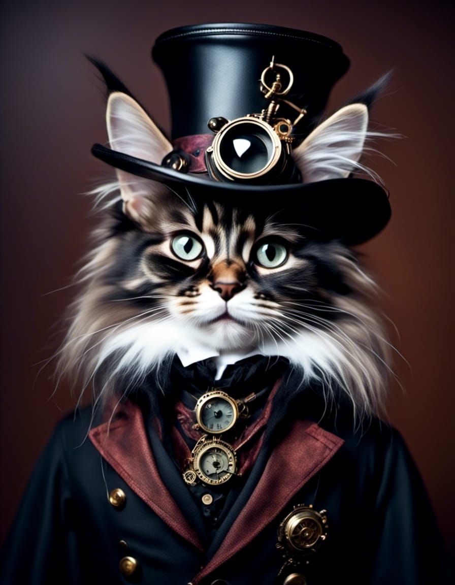 Steampunk Witch Kitten in Strange Photo Album Style