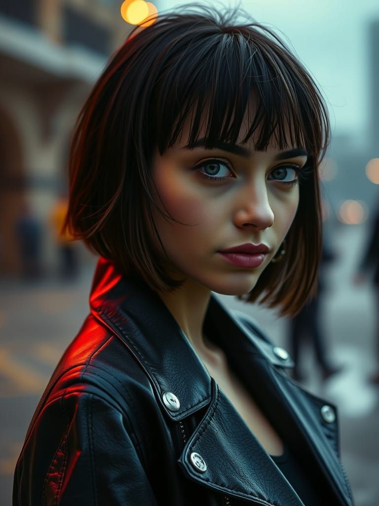 Middle-Eastern Woman in Leather Jacket: Cinematic Film Still