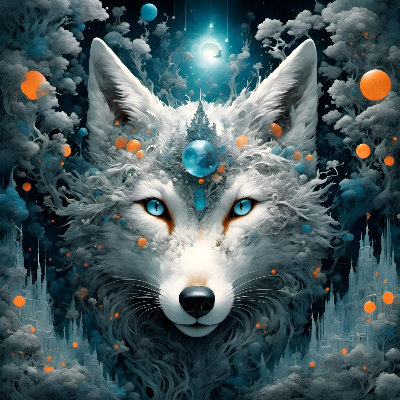 Moonlit Fox Spirit Digital Art Masterpiece