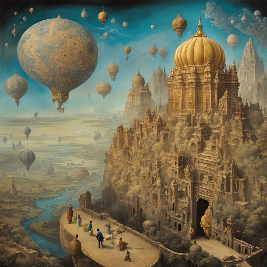 Floating Indian Cityscape in Surrealist Style