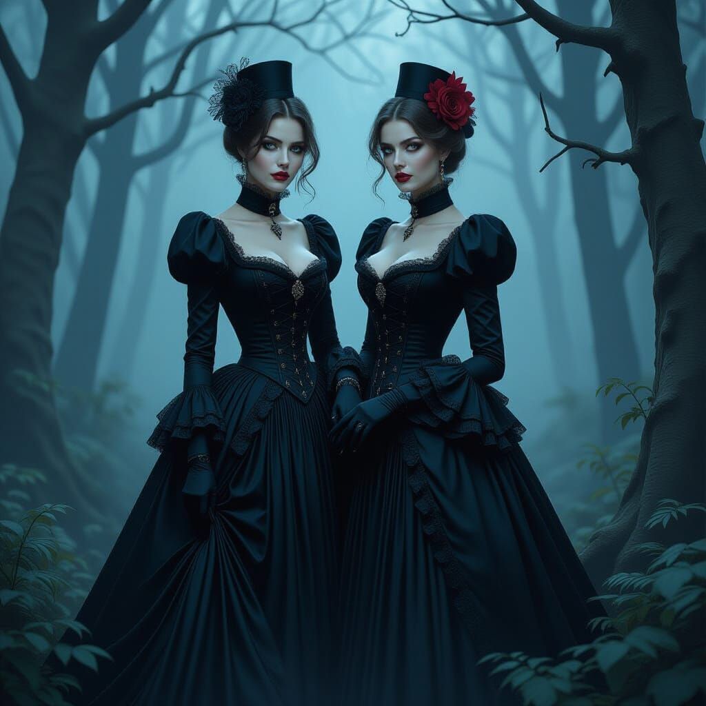 Victorian Vampire Women in a Dark Forest