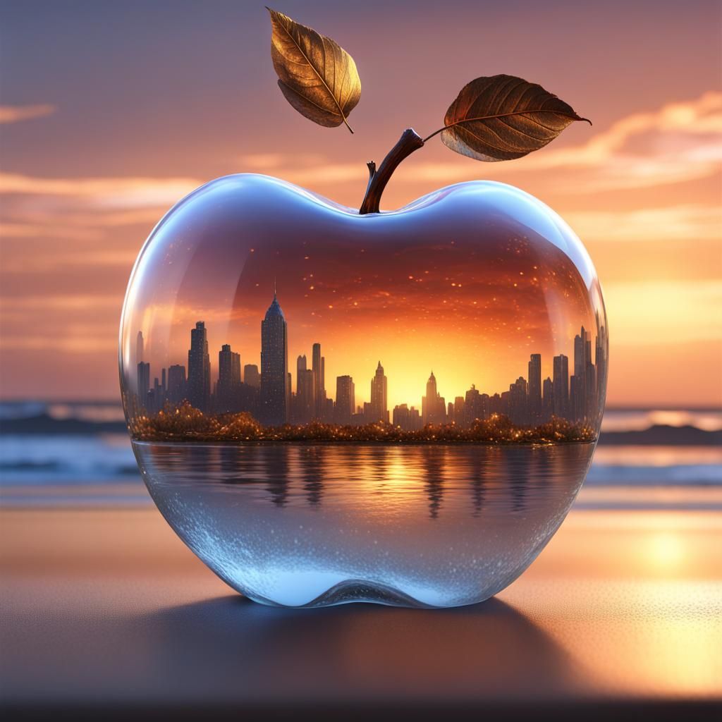 City in a Glass Apple at Sunset
